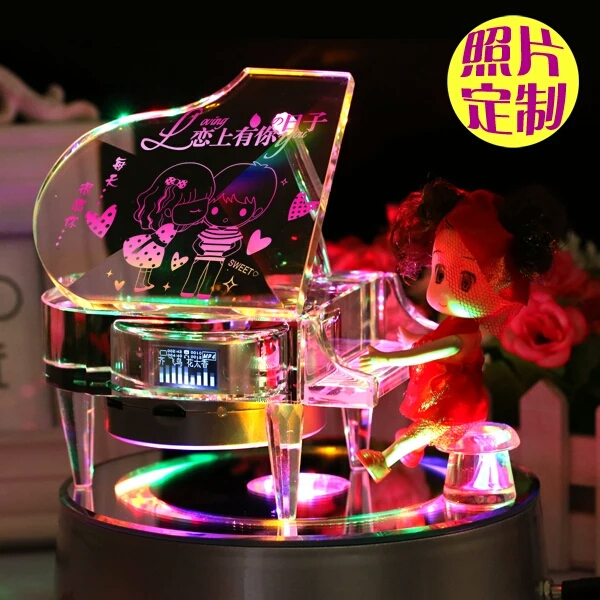 包邮水晶钢琴个性定制旋转音乐盒八音盒送女朋友生日创意礼物礼品
