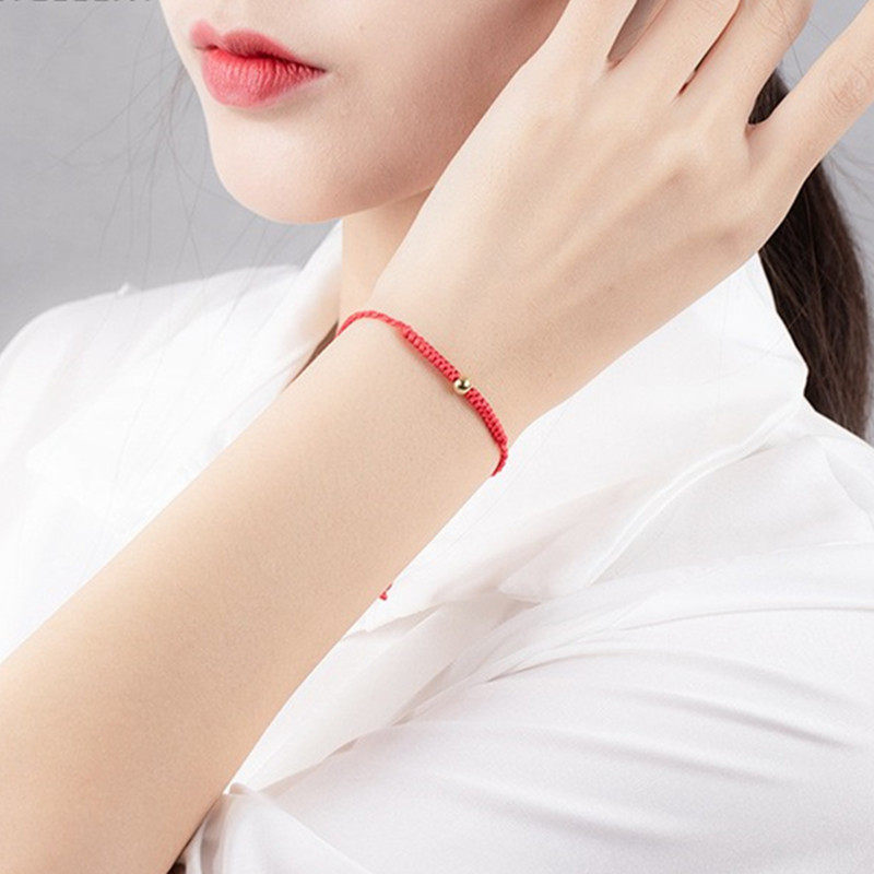 礼轩 S999足银小红绳手链金珠编织本命年红手绳男女手串情侣纯银