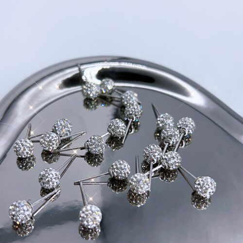 礼轩s999纯银闪光球耳钉锆石