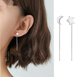 礼轩 999纯银五角星耳线女流苏短款耳绳养耳洞耳链长耳环气质高级