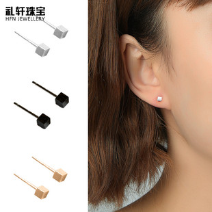 礼轩 方块耳钉小养耳朵耳饰冷淡风耳圈高级感男女夏季圆脸金色925