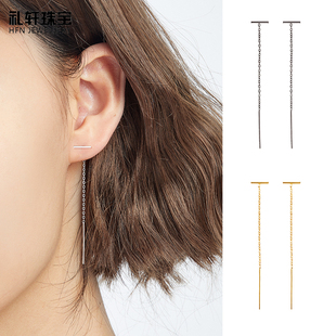 礼轩 s999纯银一字耳线2025新款潮耳环女正品短款耳坠长耳饰简约