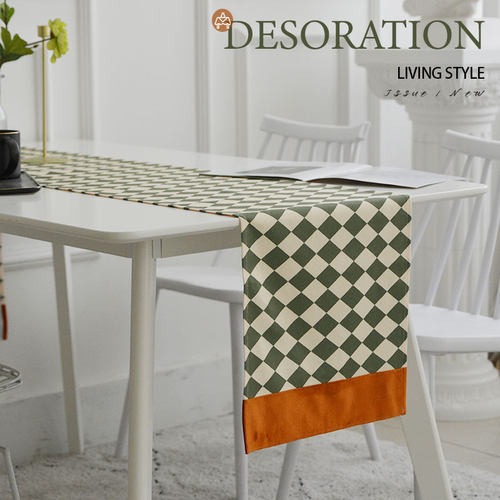 桌旗美式复古长条桌布巾格子