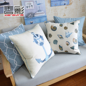 地中海沙发抱枕套蓝色北欧风格靠垫定做家用全棉简约现代飘窗装饰