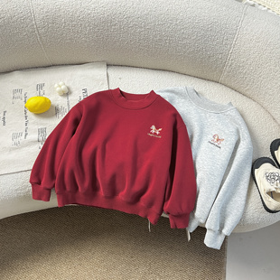 YL 880372 年货亲子小马圆领一体绒卫衣