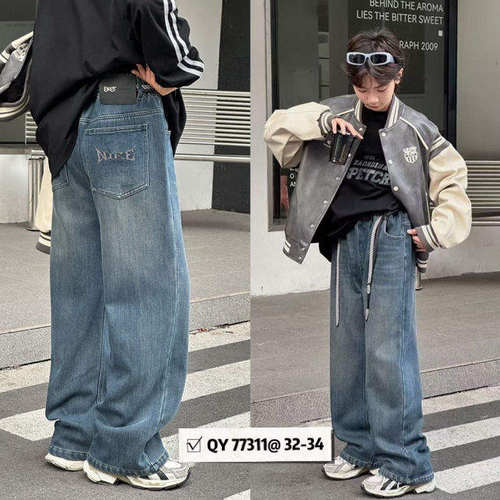 KYP 77311 青少年一体绒直筒牛仔裤