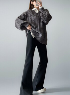 西装喇叭裤女秋冬2025年新款高腰显瘦垂感小个子拖地休闲微喇裤