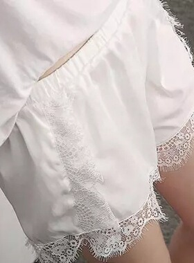 夏季短裤女真丝缎面睫毛安全裤蕾丝花边防走光打底裤宽松薄款外穿