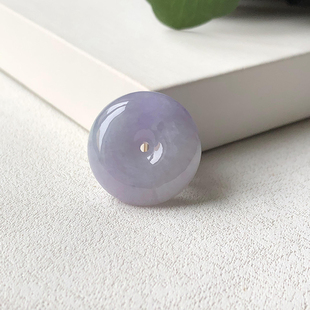 平安扣439 大艺珠宝冰紫春带彩缅甸天然翡翠A货胖玉扣吊坠玉挂件