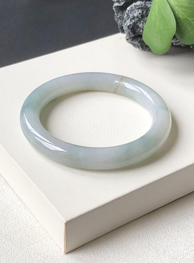 55圈5C15904圆条镯 大艺珠宝冰糯种冰飘绿花缅甸A货翡翠手镯玉镯