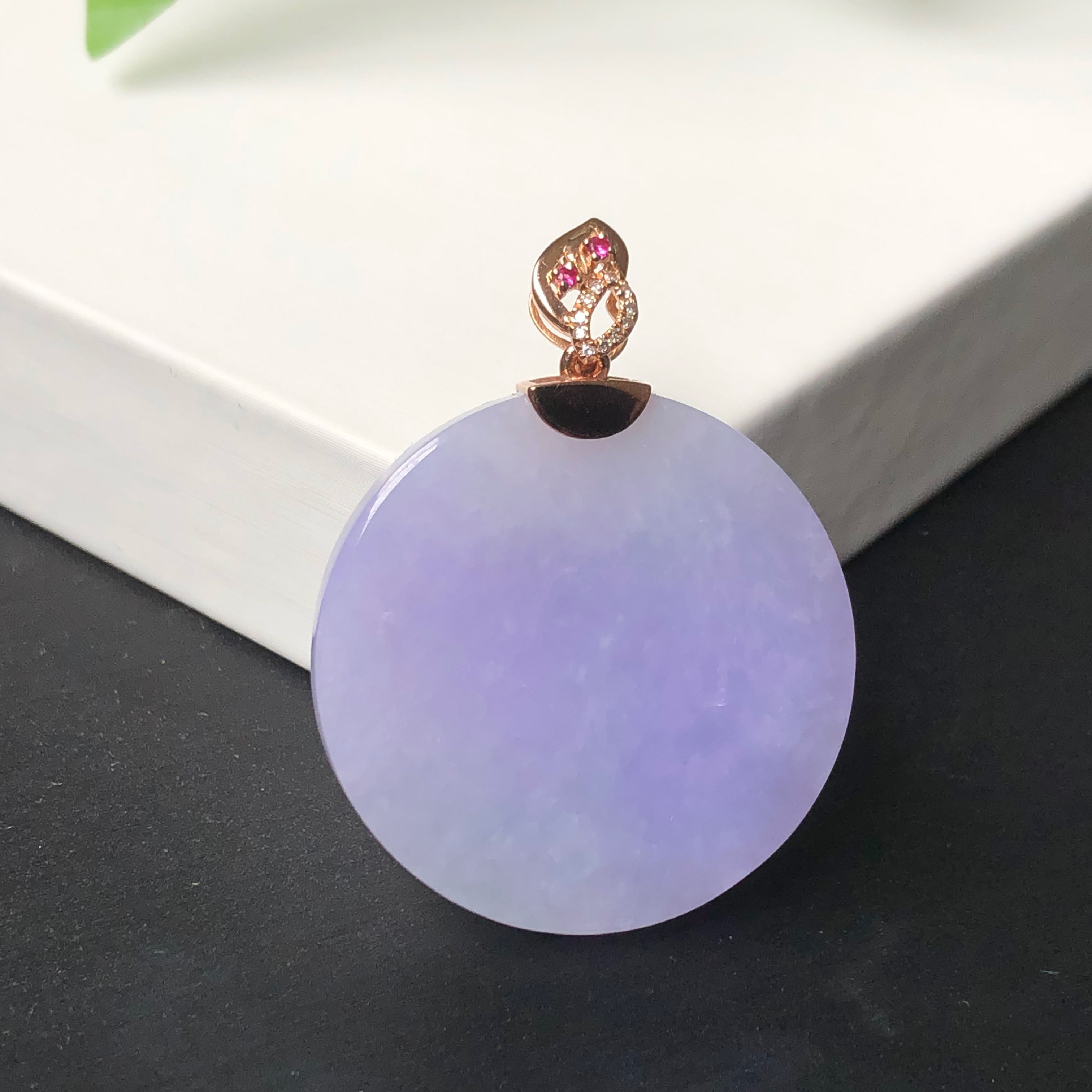 大艺珠宝 18k金扣头冰紫冰种紫罗兰缅甸天然翡翠A货玉石吊坠挂件