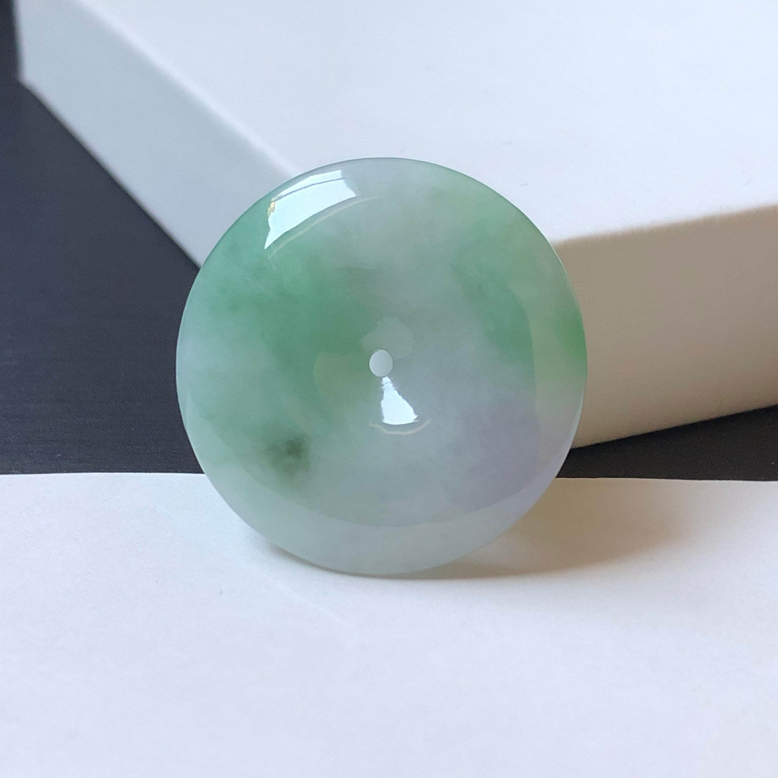 平安扣816 大艺珠宝紫罗兰飘绿春彩缅甸天然翡翠A货玉扣挂件吊坠