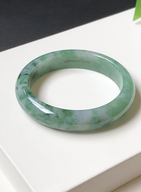 54圈3BW811510平安镯 大艺珠宝满绿飘绿花缅甸天然A货翡翠玉手镯