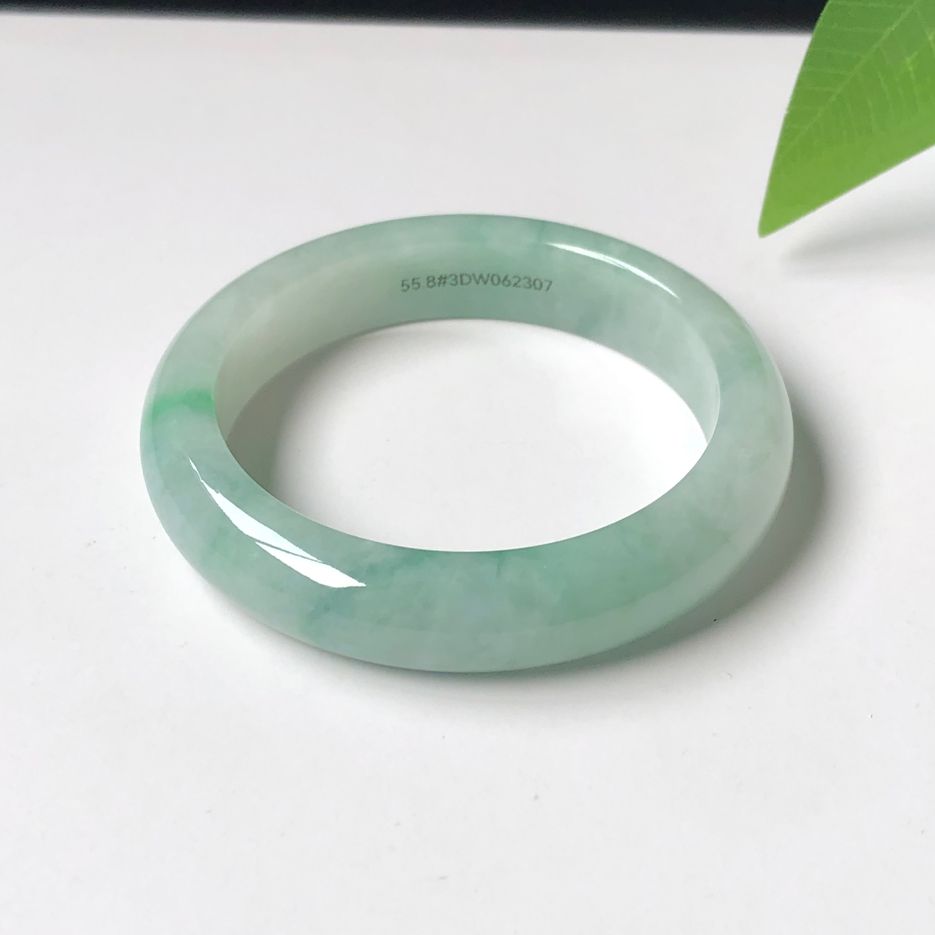 55圈3DW062307平安镯 大艺珠宝冰糯种飘绿花缅甸天然A货翡翠手镯