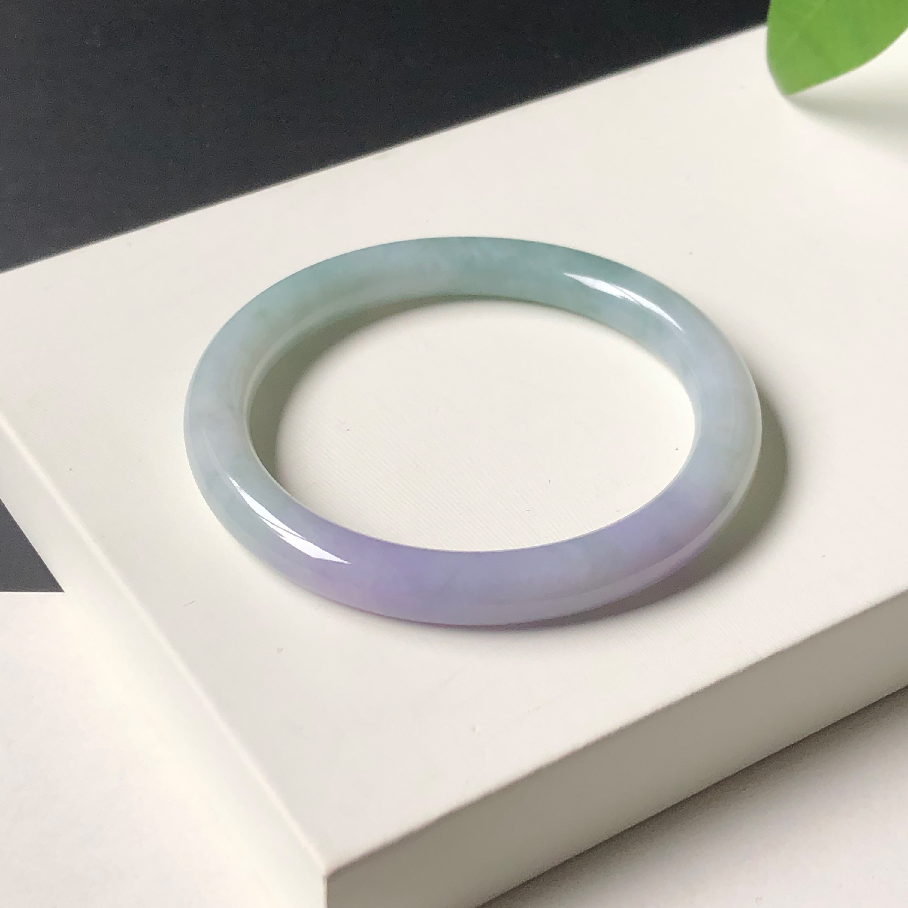 58圈3ABW752023圆条镯 大艺珠宝糯种春彩紫绿缅甸天然翡翠A货手镯