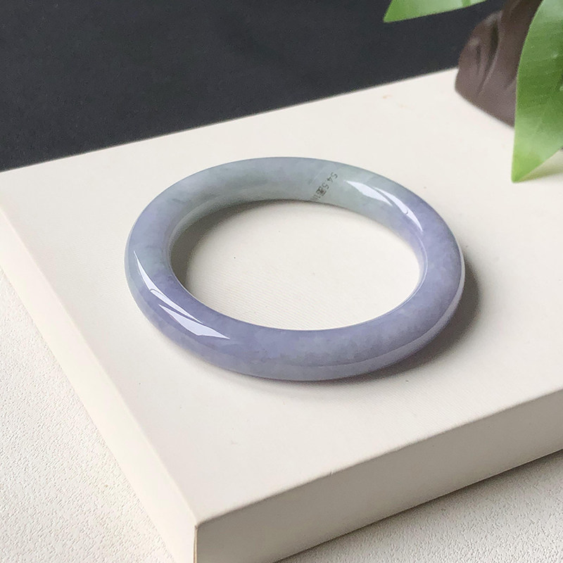 54圈1N1185618圆条镯 大艺珠宝糯种蓝紫紫色缅甸天然A货翡翠手镯