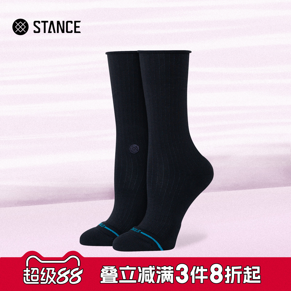 斯坦斯质感条纹中筒袜