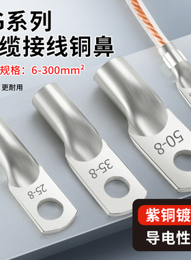 国标JG铜鼻子10平方/16/25/35/50-8-10-12船用加厚铜线耳接线端子
