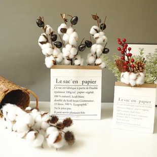 INS新疆棉花干花花束拍照道具家居装饰客厅摆件插花仿真木棉假花