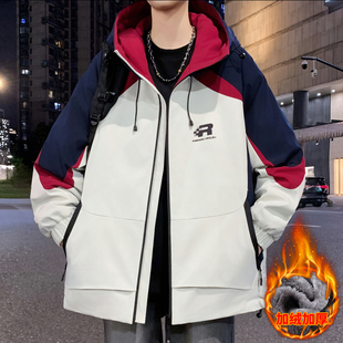 秋冬款加绒加厚外套男孩初中高中学生帅气棉衣青少年大童冬装夹克