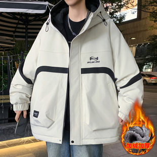 秋冬款棉衣外套男孩青少年初中学生加绒加厚冲锋衣服大童冬装夹克