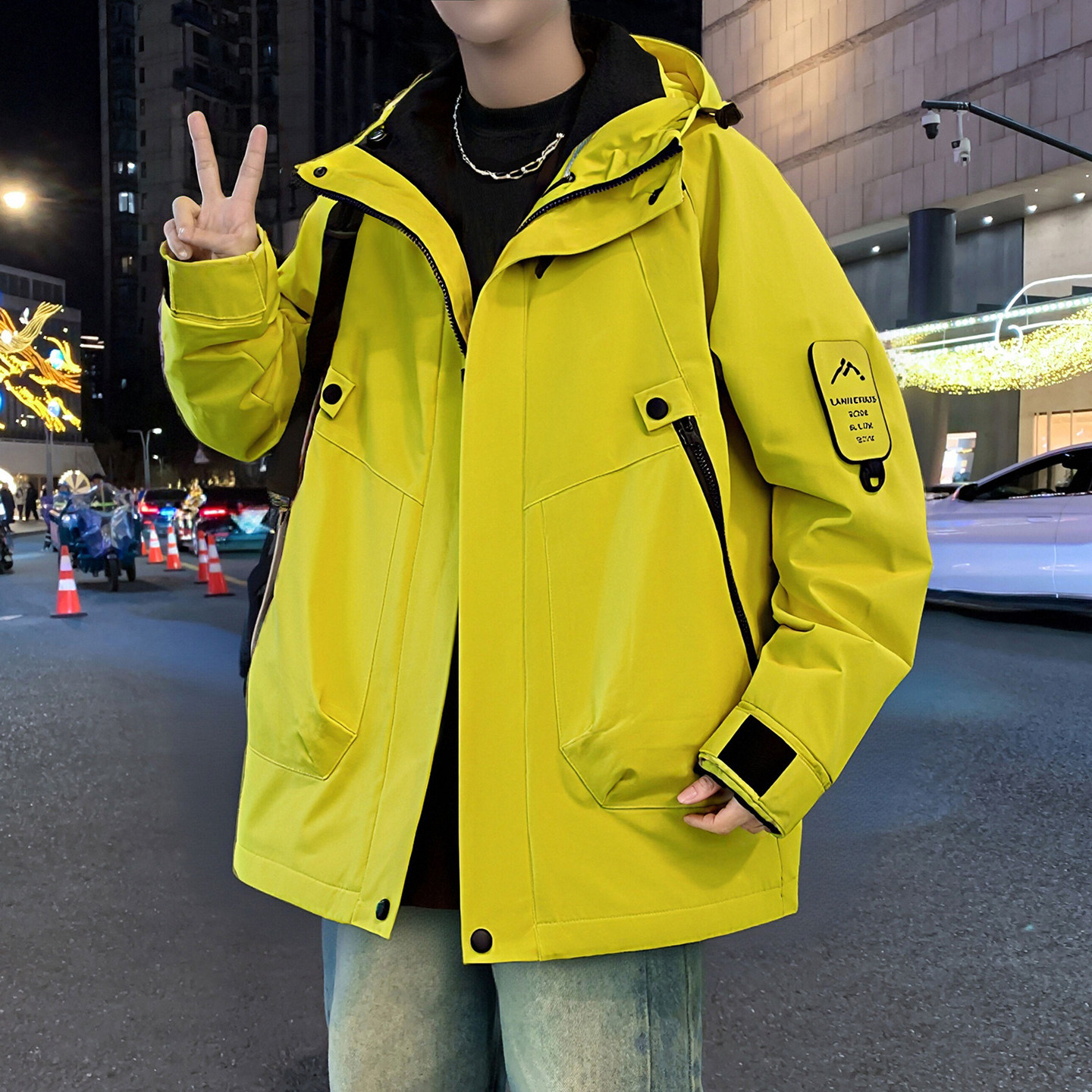 春秋季新款冲锋衣外套男初中高中学生潮流工装夹克青少年大童上衣