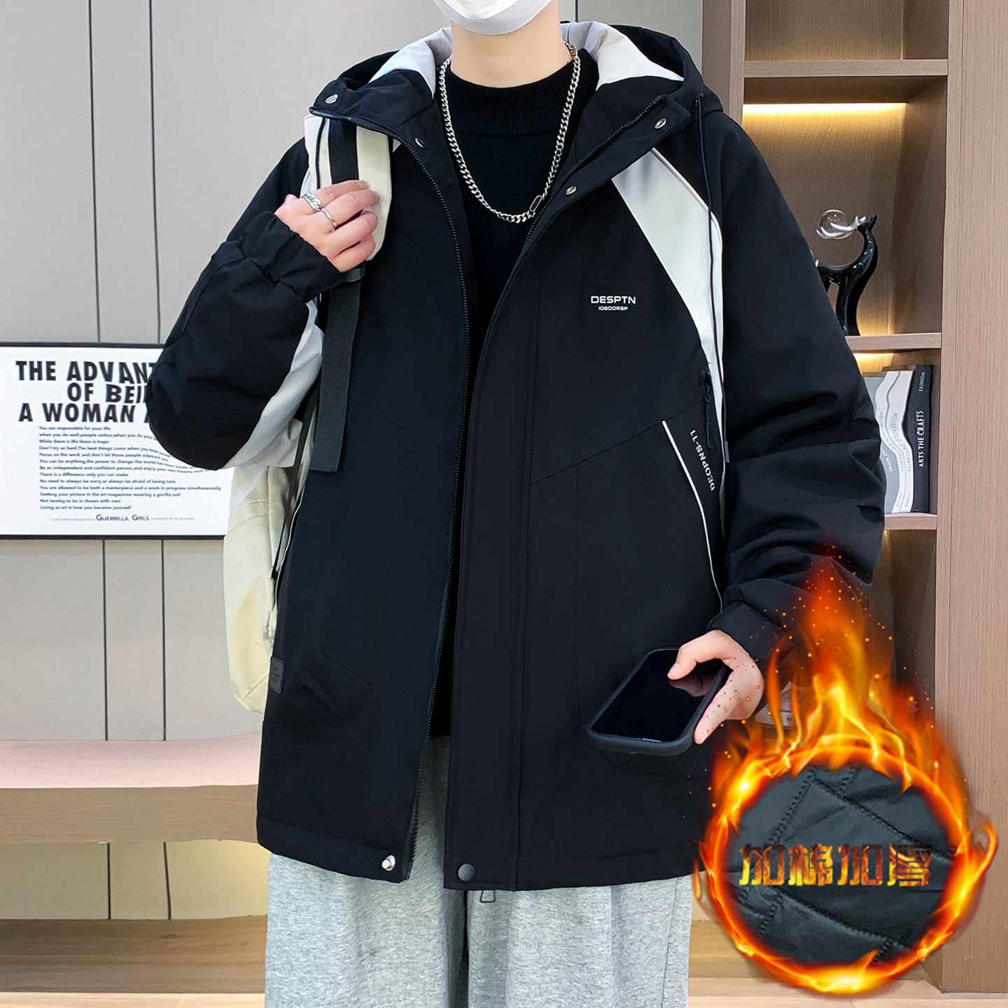 秋冬季青少年外套男2025新款初中高中学生夹棉加厚大童冲锋衣夹克