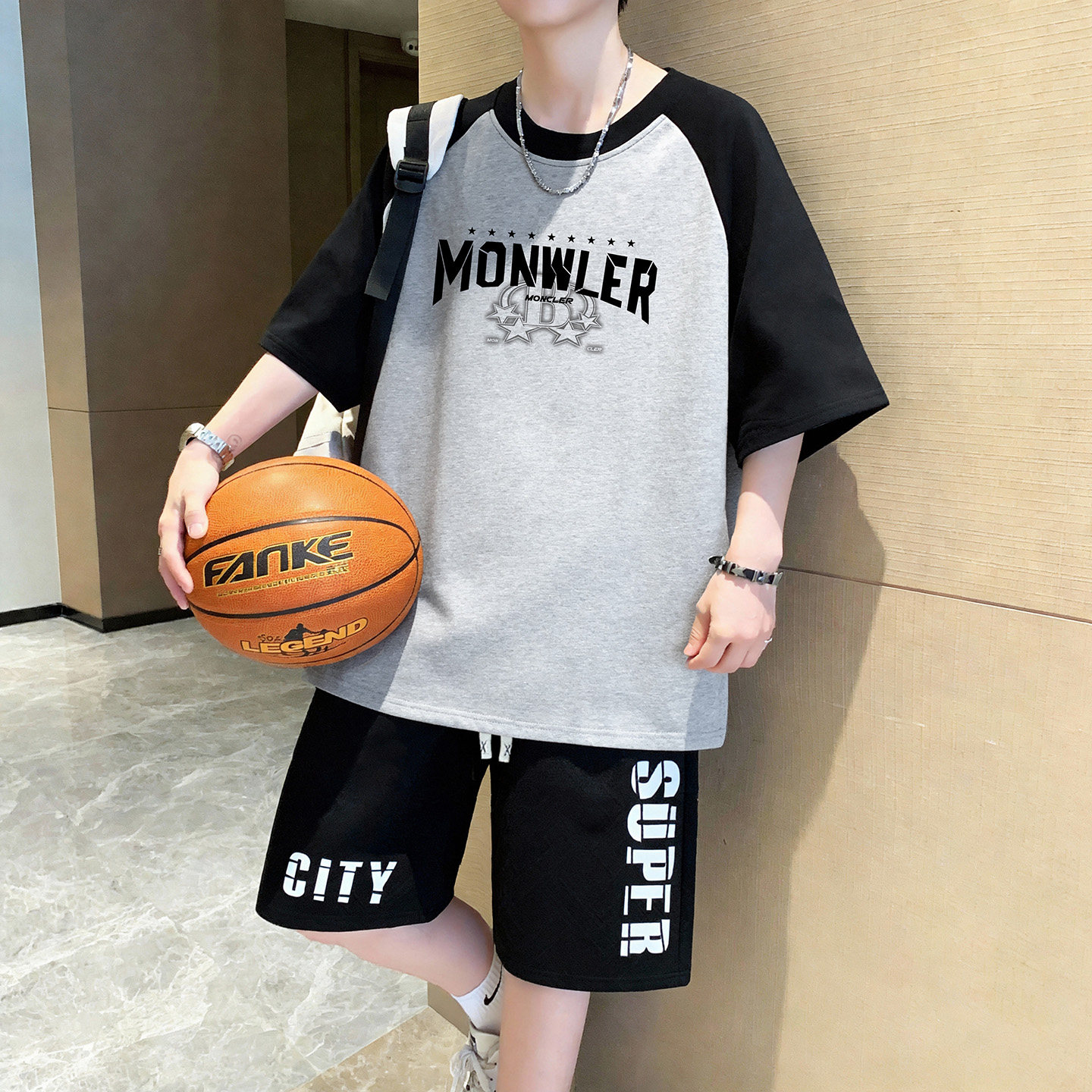 青少年夏季运动套装男孩初中高中学生短袖短裤大童夏装纯棉两件套