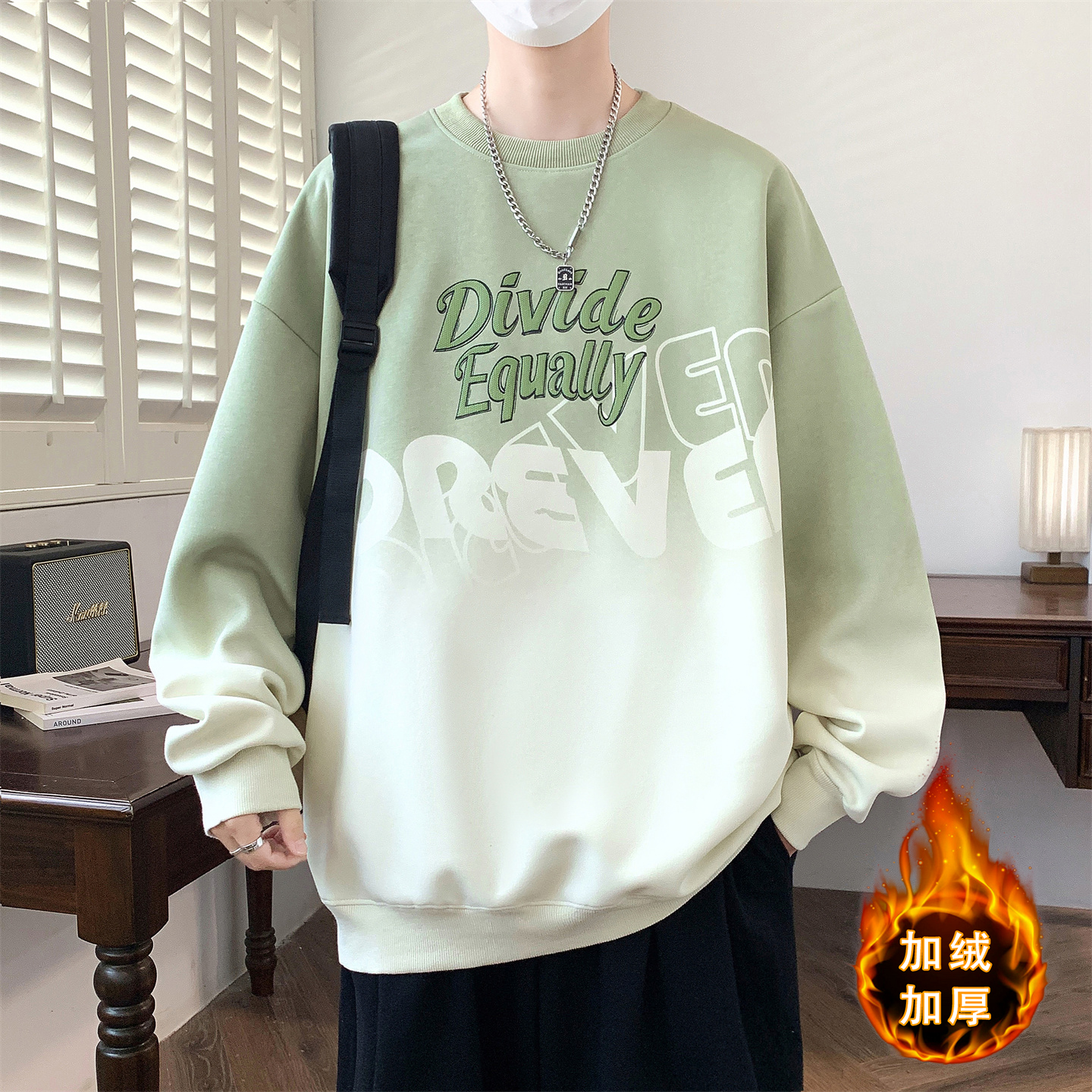 秋冬季加绒加厚卫衣男孩初中高中学生长袖t恤青少年大童帅气上衣
