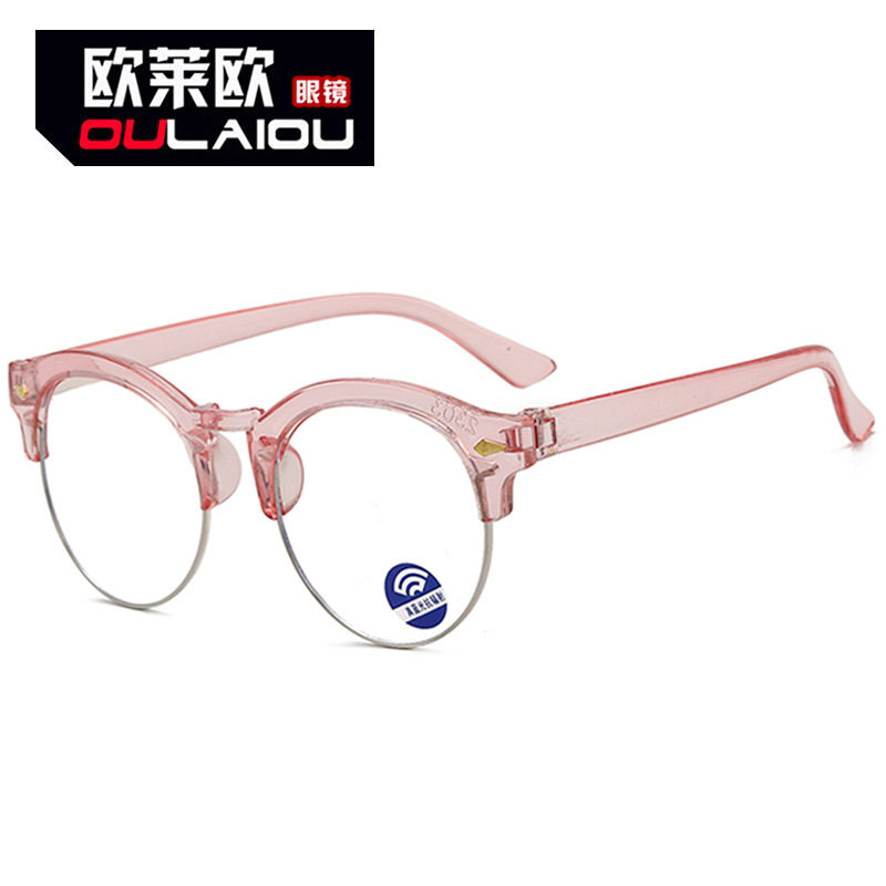 2025新款儿童防蓝光眼镜圆形透明金属半框平光镜男女童护目眼镜框