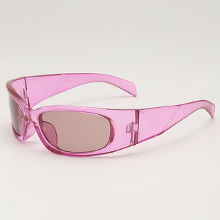 欧美跨境简约紫色宽边墨镜女感音乐节辣妹时尚弧面太阳镜