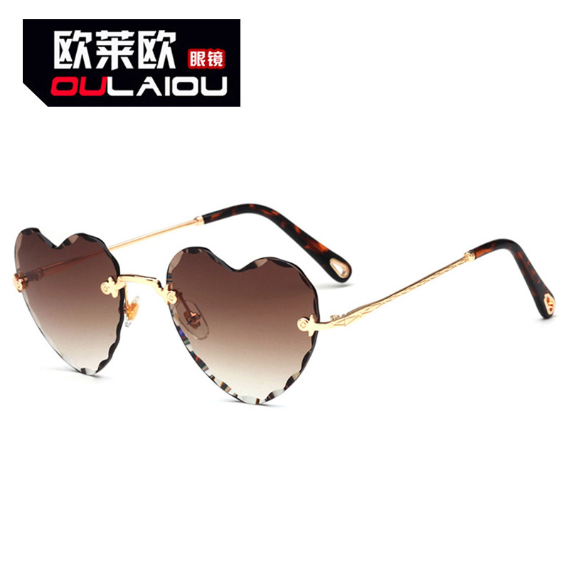 无框钻石切边爱心太阳镜新款海洋片高清装饰遮阳墨镜欧美眼镜