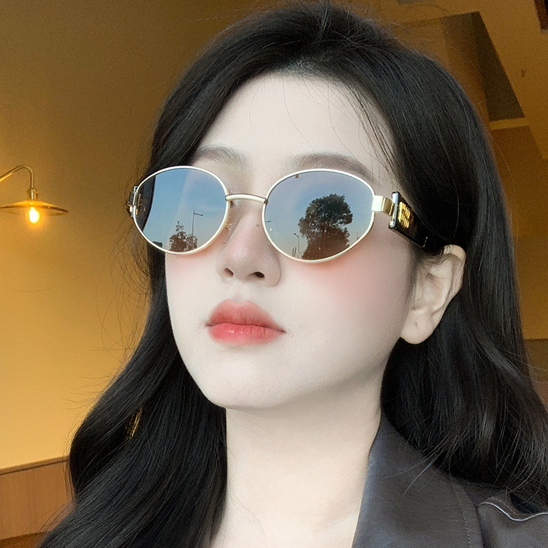 复古感椭圆框太阳镜欧美潮流2024新款太阳眼镜ins街拍墨镜