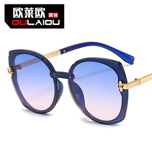 2025新款时尚女士太阳镜仿无框海洋片金属腿墨镜欧美蛤蟆眼镜