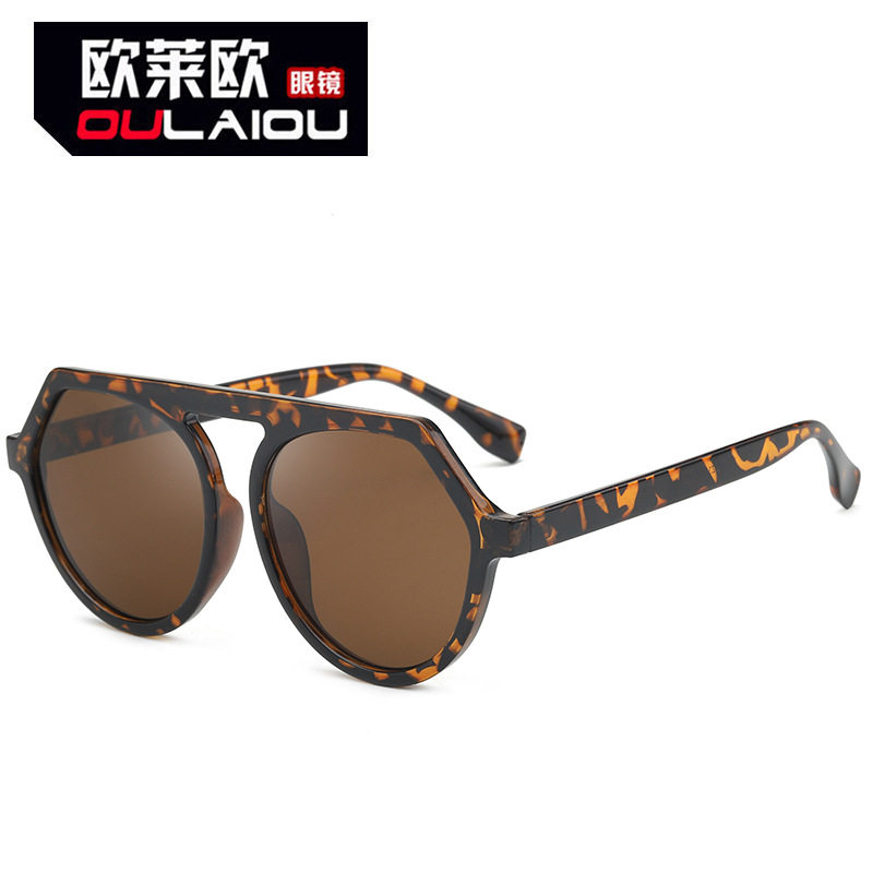单梁椭圆形大框墨镜男黑色豹纹欧美跨境蛤蟆眼镜女新款太阳镜