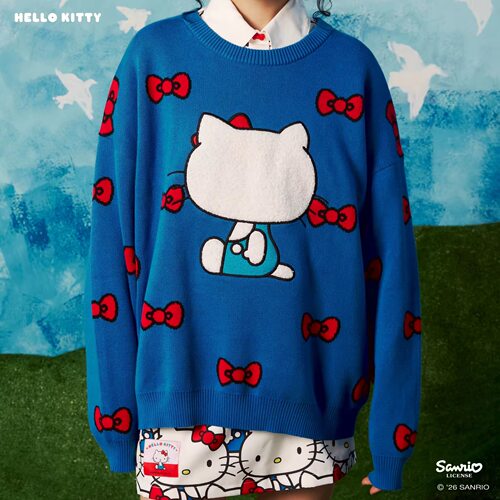 泰国潮牌 endless holiday hello kitty蝴蝶结蓝色毛衣