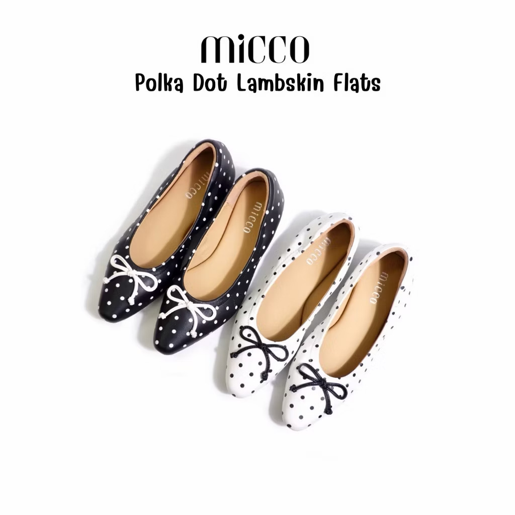 泰国小众品牌 micco纯羊皮波点蝴蝶结芭蕾舞鞋平底鞋