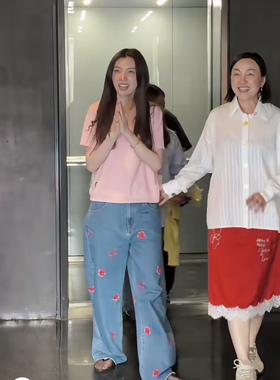 泰国潮牌 endless holiday粉色蝴蝶兔子刺绣短袖polo衫