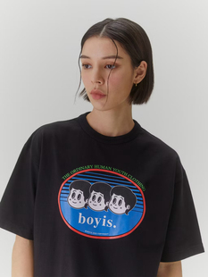 泰国潮牌 boyis 拉手跳舞男女同款休闲宽松情侣纯棉短袖T恤