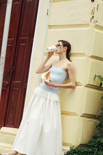 泰国潮牌 pleased一字肩无袖花边长裙连衣裙