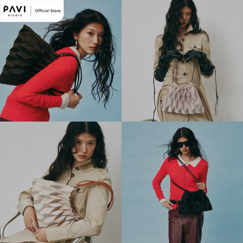泰国潮牌 pavi 褶皱皮带单肩包