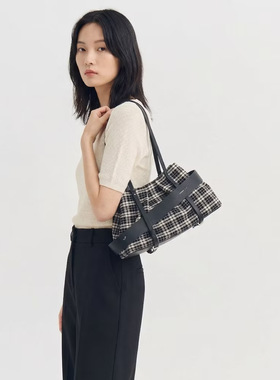 泰国潮牌 dash brand 灰色格子拼接pu单肩包