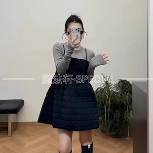 女2025新款 小衫 方格短裤 长袖 三件套Q 吊带连衣裙 欧洲站减龄套装