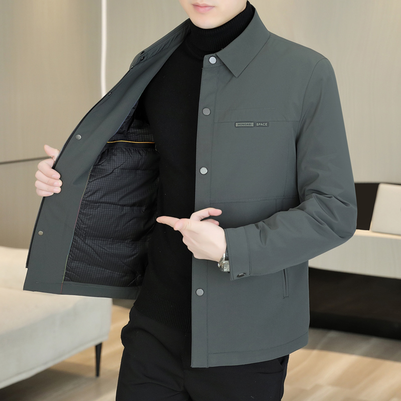 轻薄翻领羽绒服男冬季新款时尚高级感纯色鸭绒外套商务休闲羽绒衣