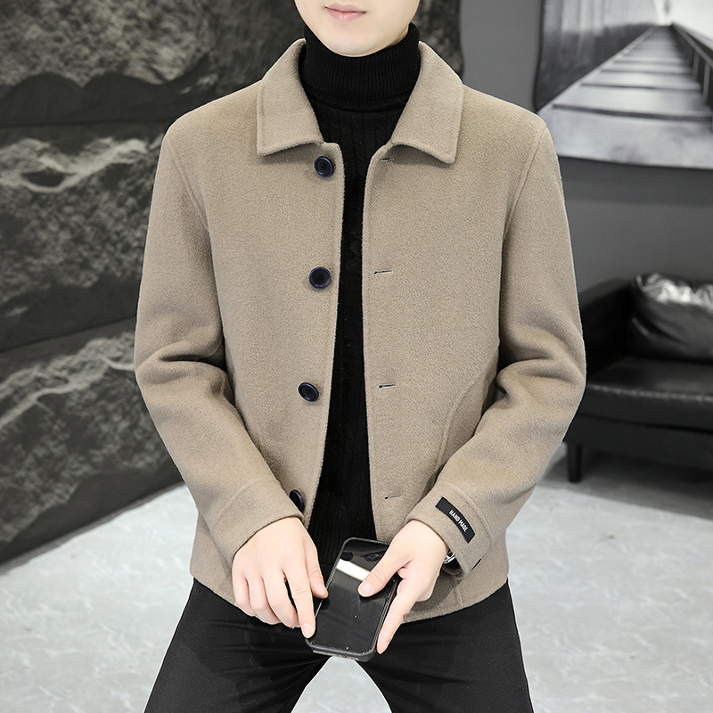 轻奢纯羊毛大衣男士潮流时尚翻领双面呢外套韩版短款百搭毛呢夹克