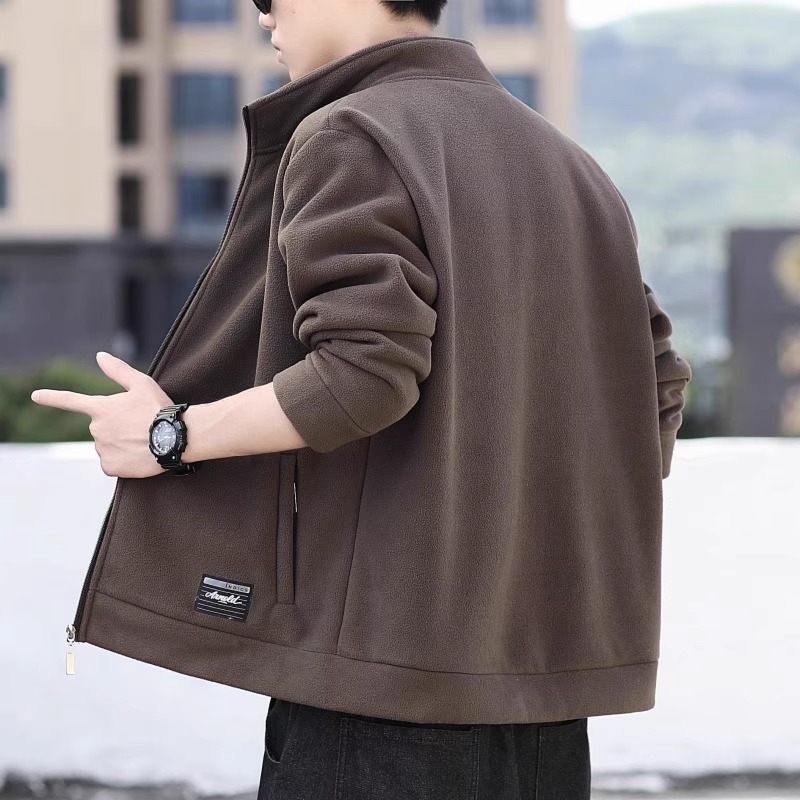 轻奢休闲摇粒绒开衫外套男春秋新款立领卫衣潮流时尚运动抓绒衣冲