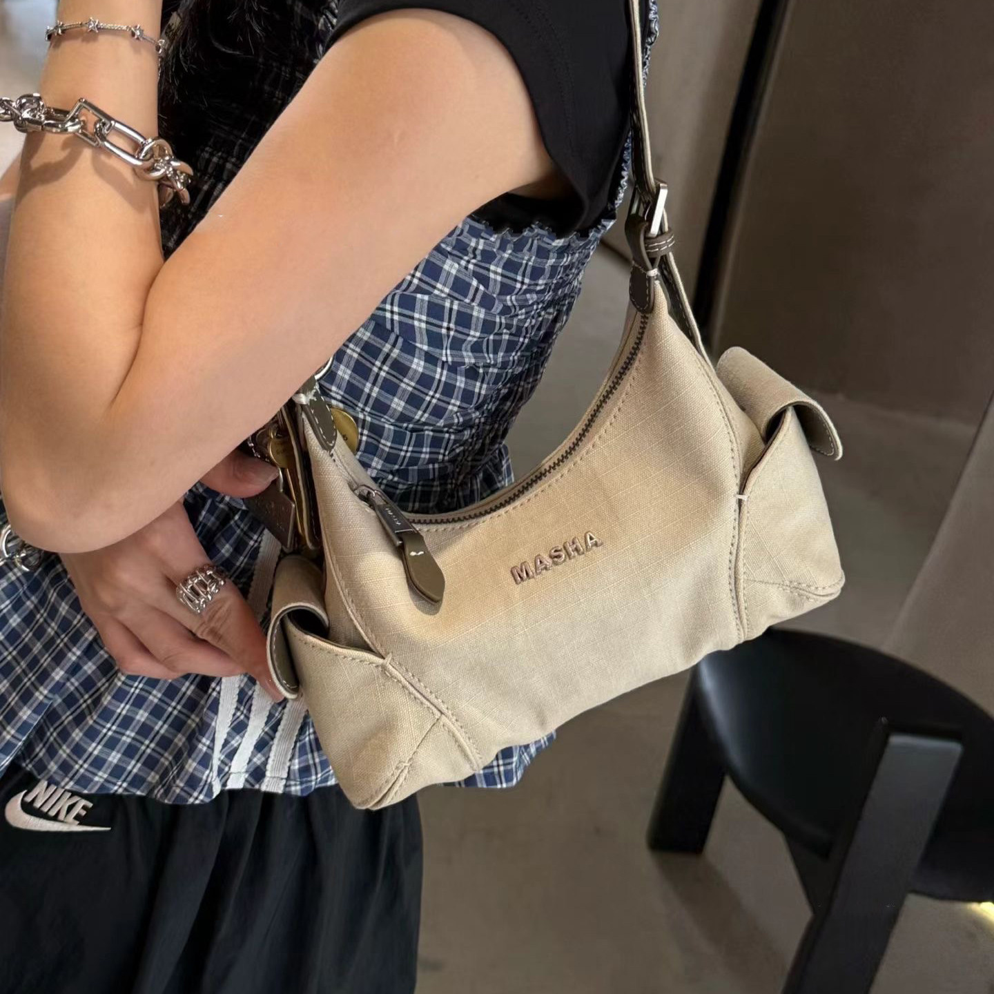 玛莎牛仔腋下包2026新款女包复古做旧帆布包百搭单肩斜挎包通勤包