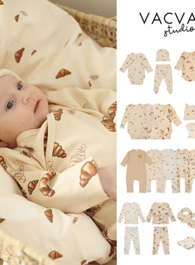 补货上新！VACVAC羊角包印花婴儿童包屁衣连体衣哈衣爬服帽子男女