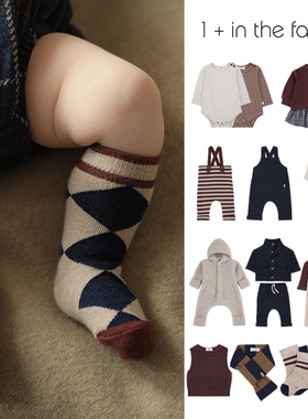 1+in the family AW25新款婴幼儿童纯色包屁衣连体衣背带裤上衣袜
