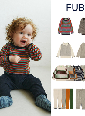 丹麦FUB AW25婴幼儿童纯羊毛针织条纹毛衣上衣长裤秋冬保暖男女